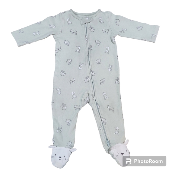 Carter's Little Bunny 100% Cotton Light Mint Green Footed Sleep N' Play, Size 6M - Picture 1 of 4